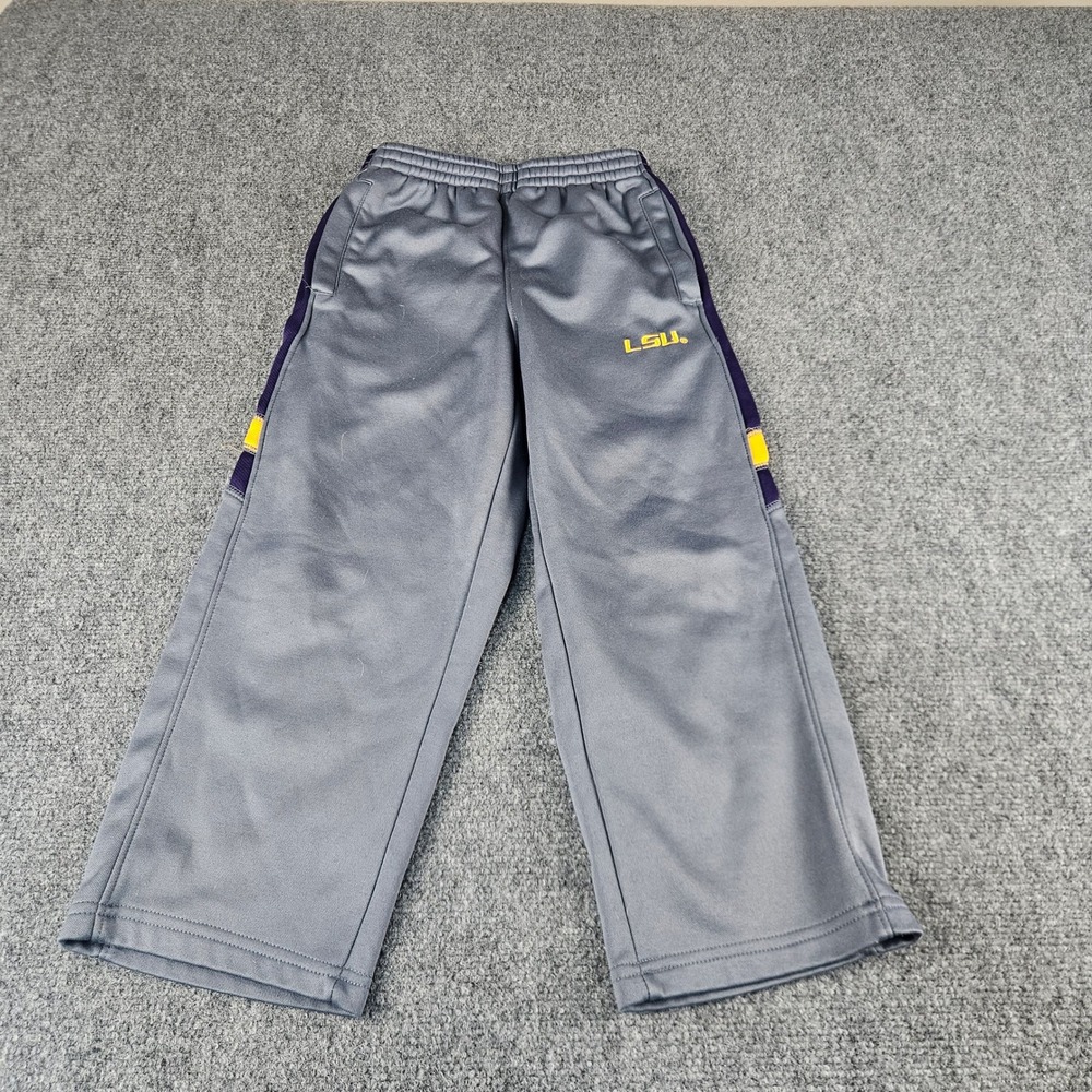 LSU Tigers ProEdge Youth Grey Track Pants Purple Gold Stripes Size S 6/7 Joggers